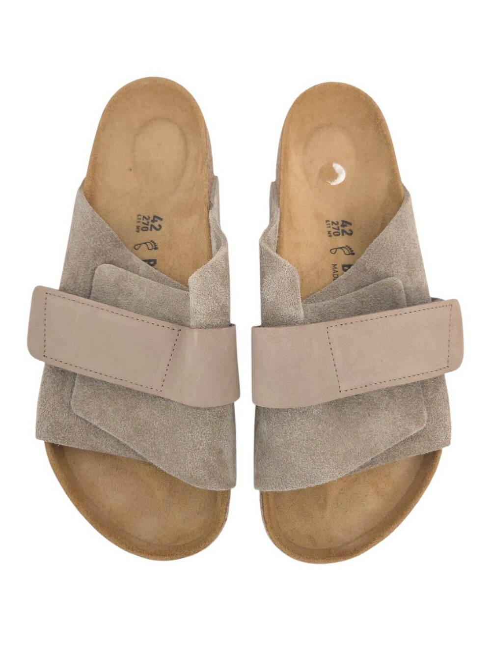 Birkenstock Taupe Beige Suede Kyoto Hook Loop Strap Slides Sandals- Men 42 US 9